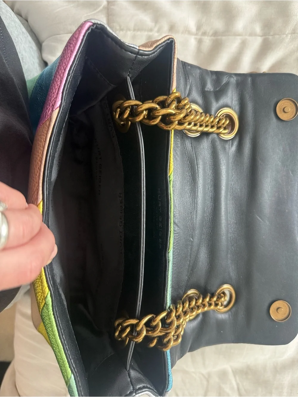Kurt Geiger London Leather Kensington Pastel Rainbow Metallic Crossbody Bag